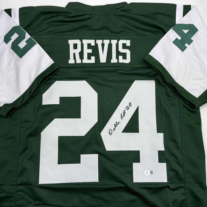 Autographed/Signed Darrelle Revis New York Green Jersey Beckett BAS COA