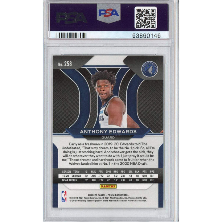 Graded 2020-21 Panini Prizm Anthony Edwards #258 Rookie RC Card PSA 10