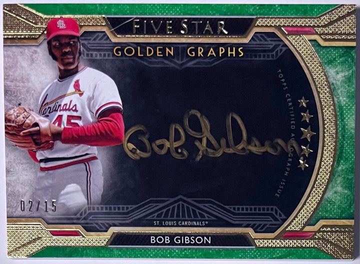 Bob Gibson signed 2018 Topps Five Star Golden Graphs Green On Card Auto #FGG-BG