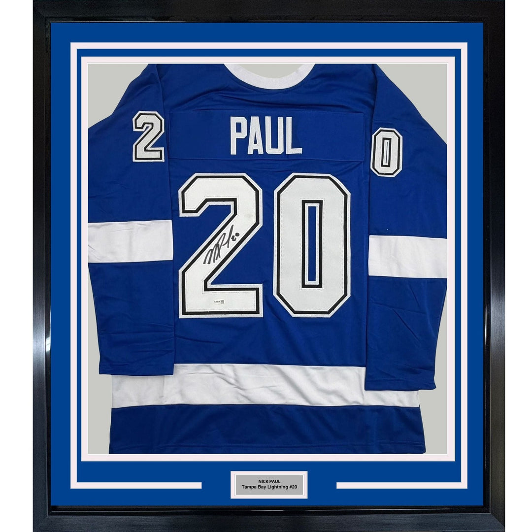 Framed Autographed/Signed Nick Paul 35x39 Tampa Bay Blue Jersey JSA COA