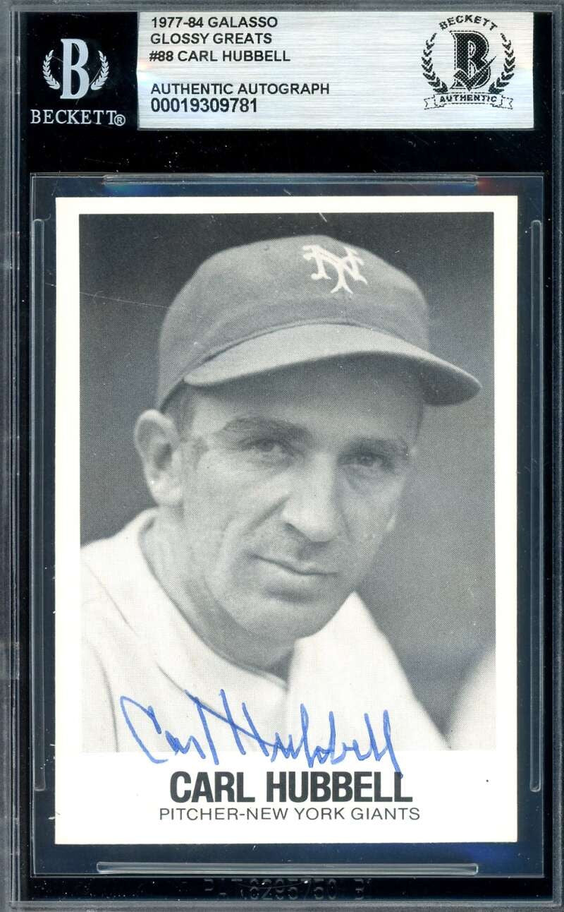 Carl Hubbell Beckett BAS Signed 1977-84 Galasso Glossy Greats Autograph