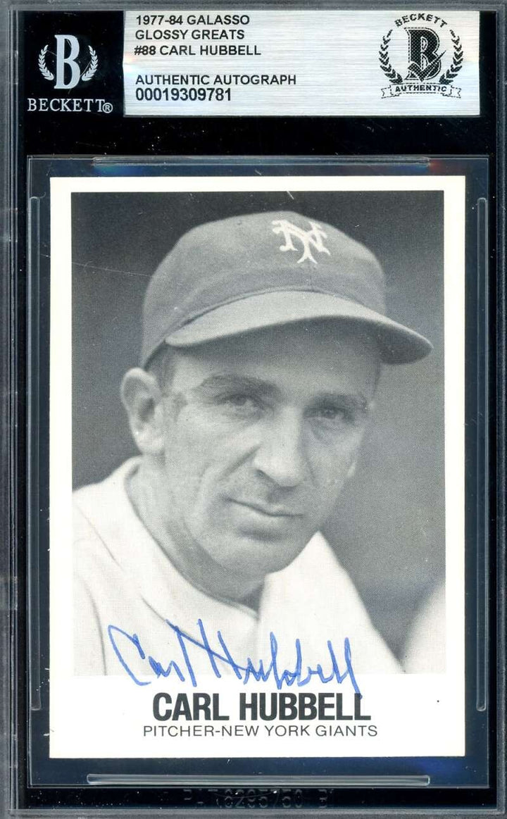 Carl Hubbell Beckett BAS Signed 1977-84 Galasso Glossy Greats Autograph