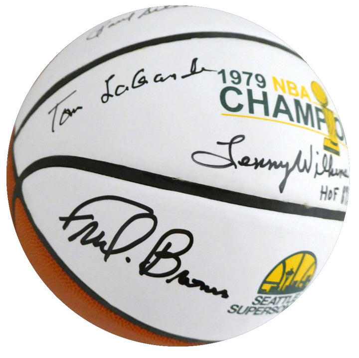 1978-79 NBA Champ Sonics Multi Auto Basketball 9 Sigs Fred Brown, Lenny Wilkens
