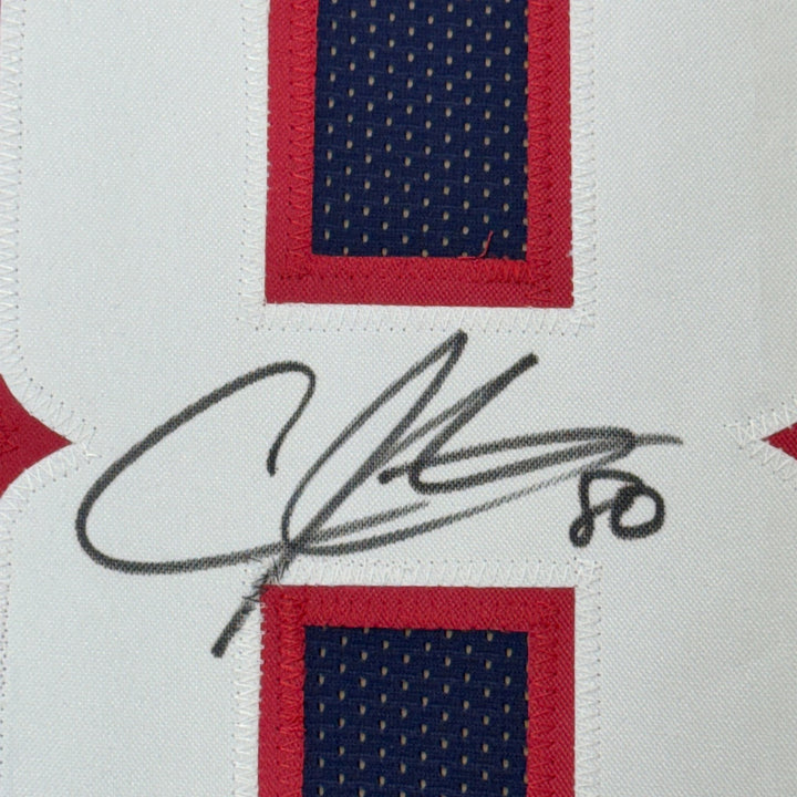 FRAMED Signed ANDRE JOHNSON 35x39 Houston Blue Jersey JSA COA Auto