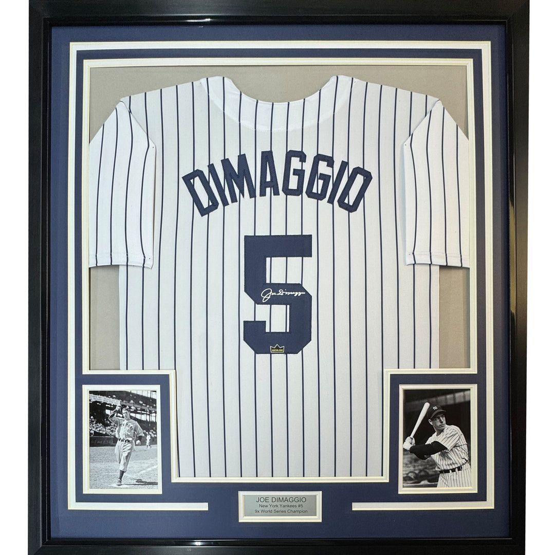 Framed Facsimile Autographed Joe DiMaggio 33x42 Reprint Laser Auto Jersey