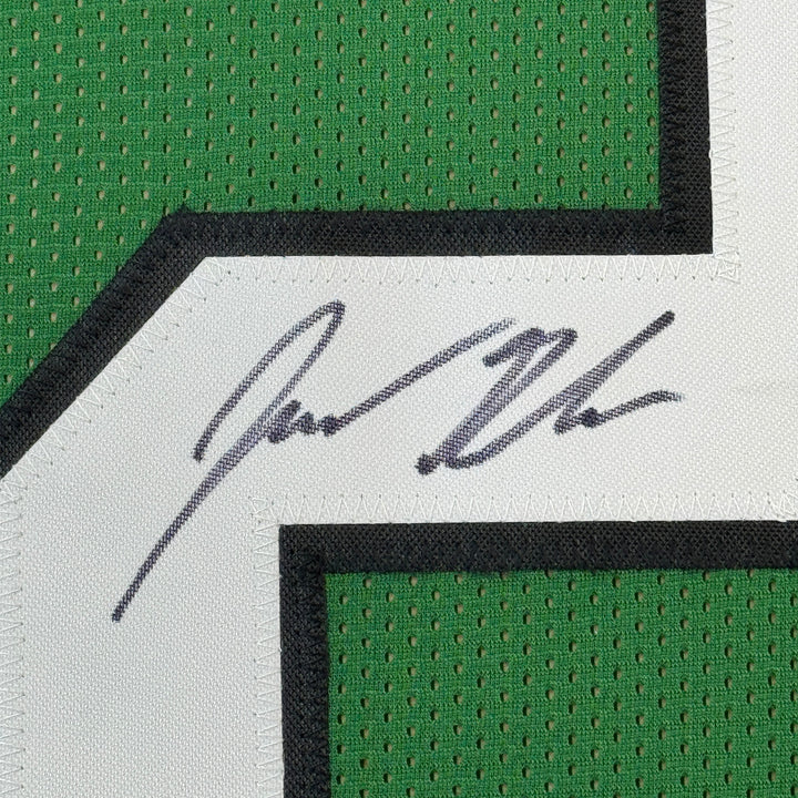 Framed Autographed/Signed Jason Kelce 35x39 Kelly Green Jersey PSA/DNA COA