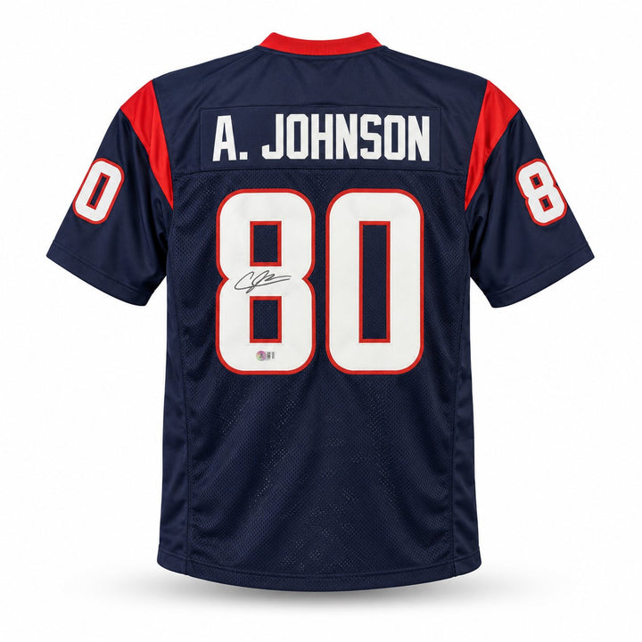 Andre Johnson Signed Houston Texans Blue Jersey Beckett BAS Witness