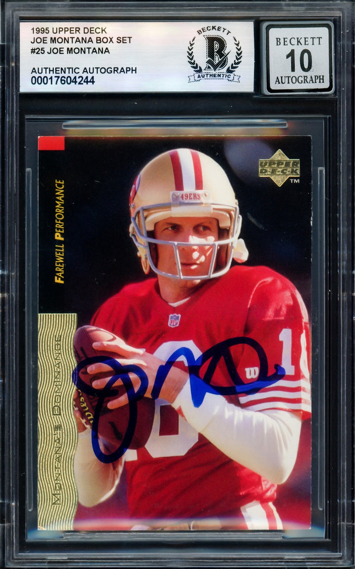 Joe Montana Signed 1995 Upper Deck Card 25 49ers Auto GM 10 Beckett #17604244