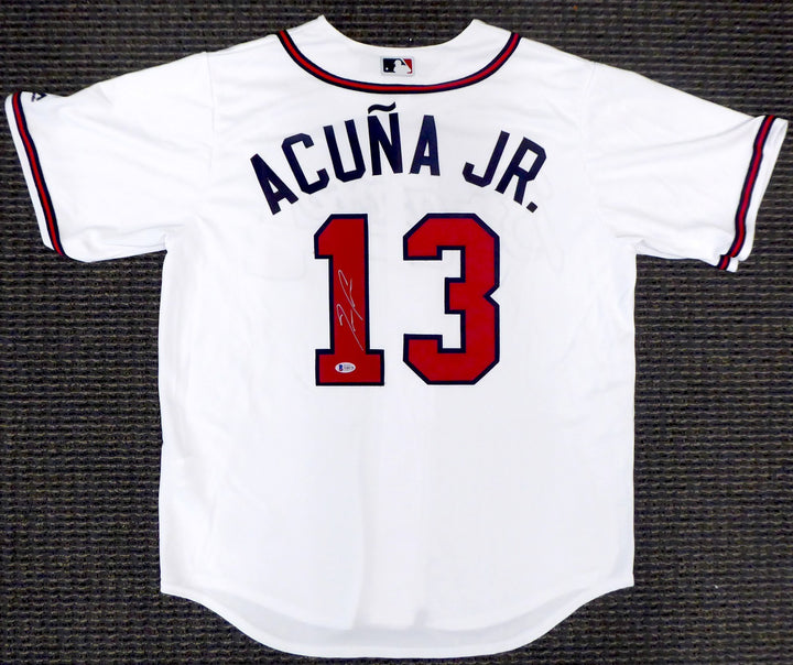 Braves Ronald Acuna Jr. Signed White Majestic Cool Base Jersey Size L Beckett