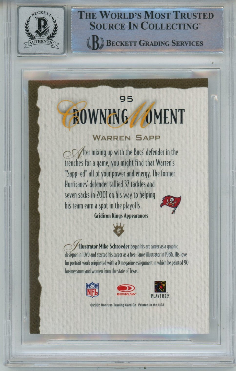 Warren Sapp Signed Bucs 2002 Gridiron Kings #95 Beckett Auto 10 40706