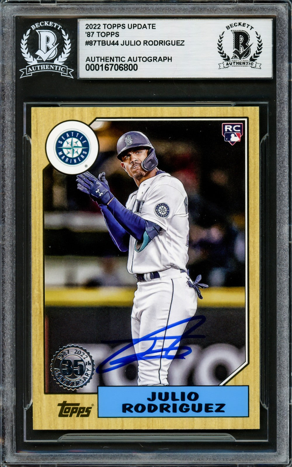 Julio Rodriguez Auto 2022 Topps 35th Anniversary Update RC 87TBU-44 Mariners BAS