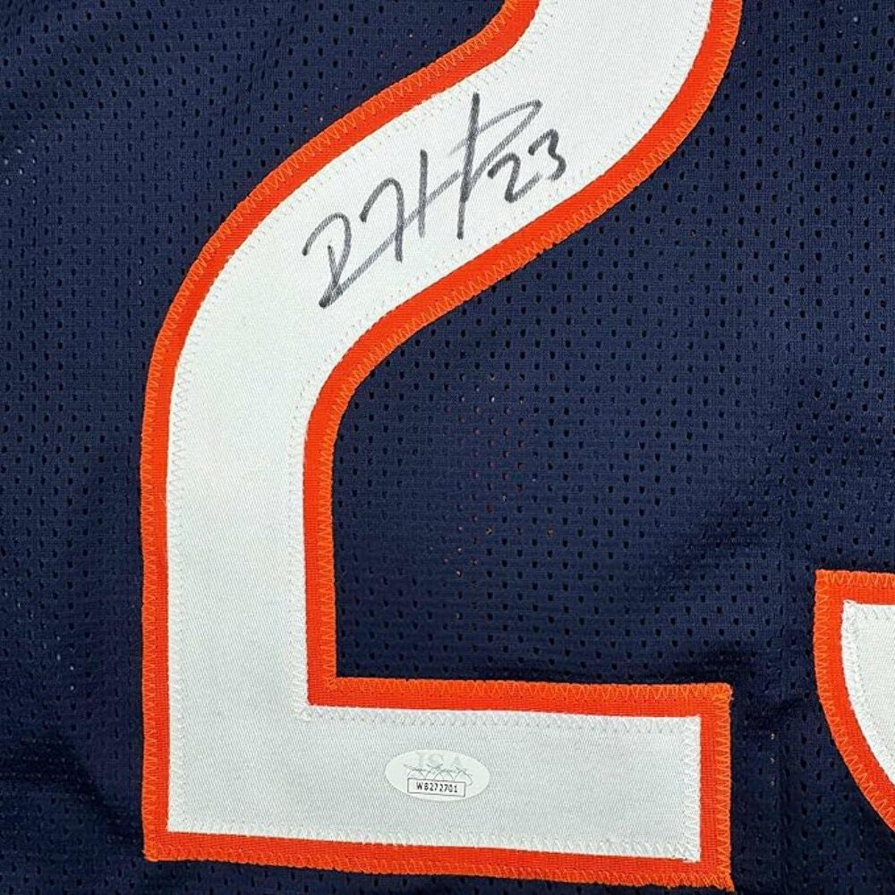 Framed Autographed/Signed Devin Hester 35x39 Chicago Blue Stat Jersey JSA COA