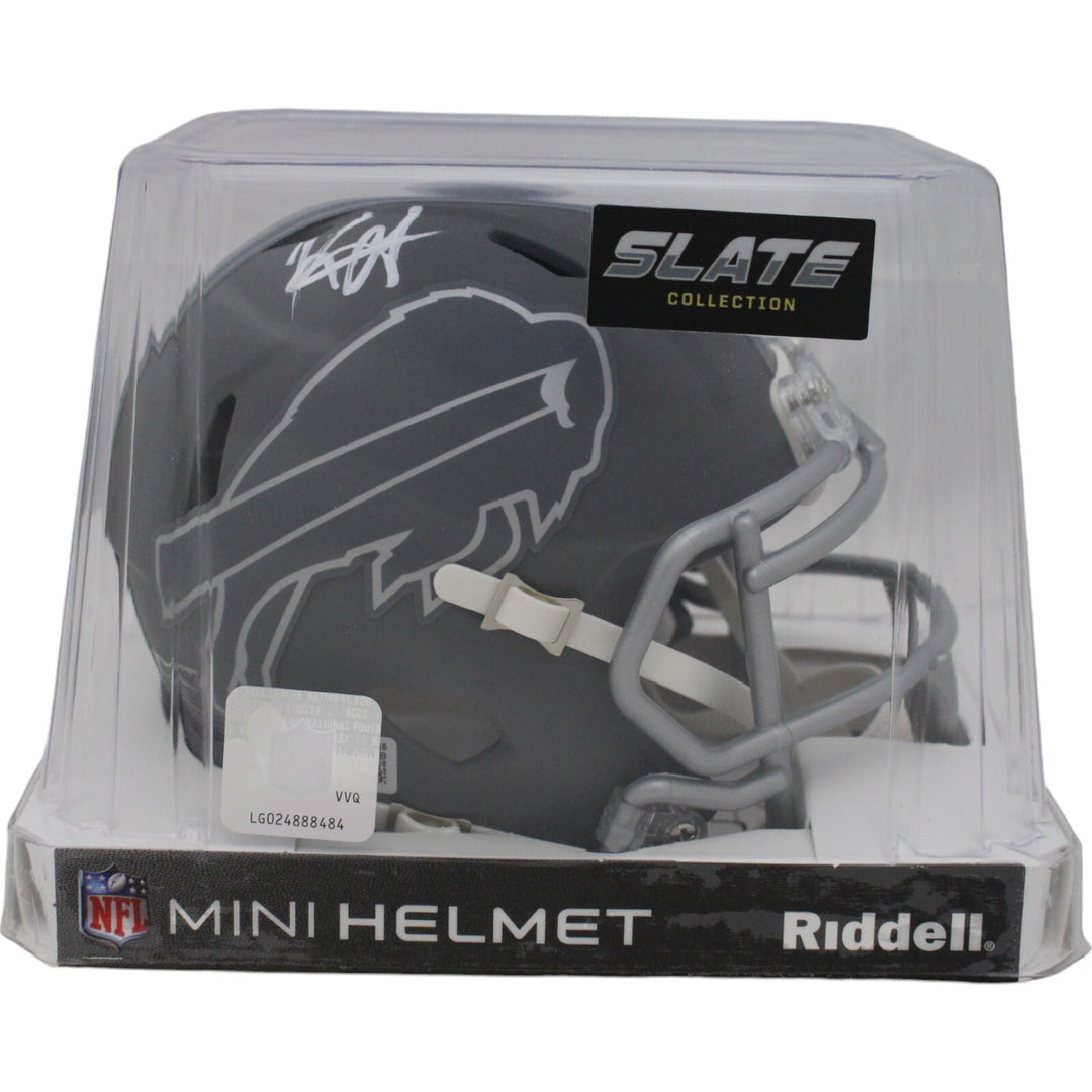 Keon Coleman Autographed/Signed Buffalo Bills Slate Mini Helmet Beckett 48625