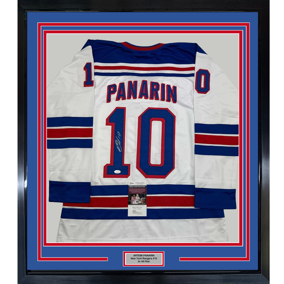 Framed Autographed/Signed Artemi Panarin 35x39 New York White Jersey JSA COA