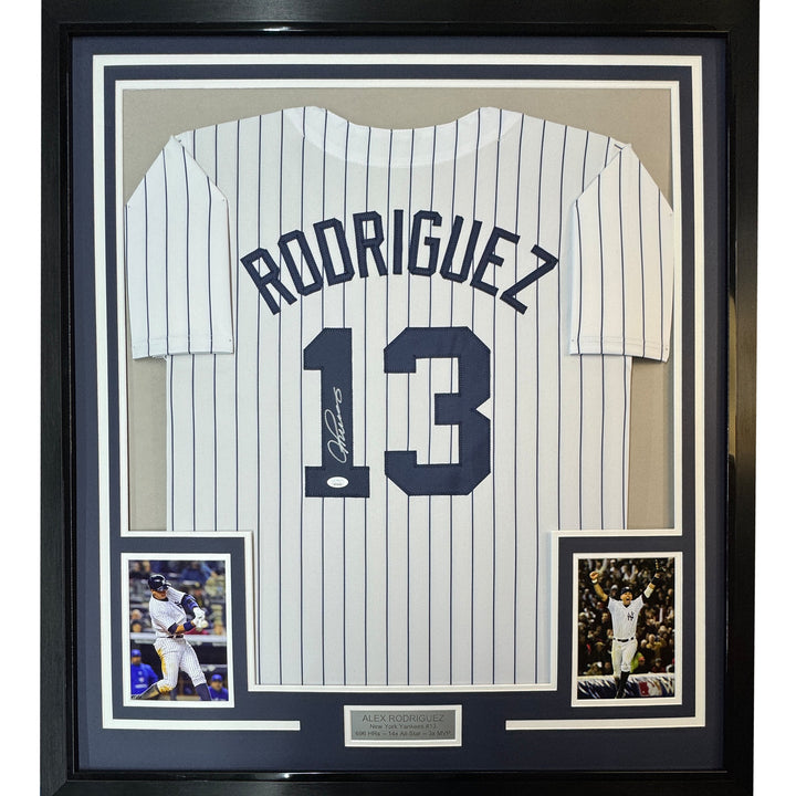 Framed Autographed/Signed Alex Rodriguez 35x39 New York Pinstripe Jersey JSA COA