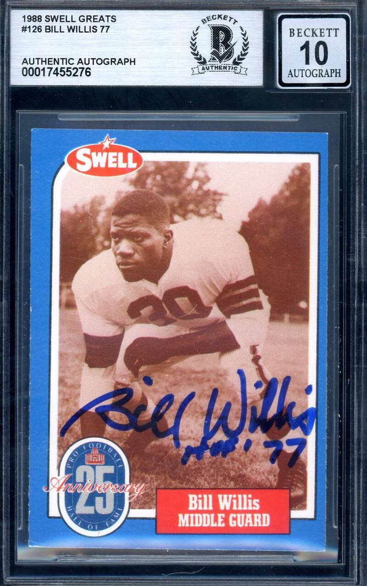 Bill Willis Gem Mint 10 Beckett BAS Signed 1988 Swell Greats Autograph