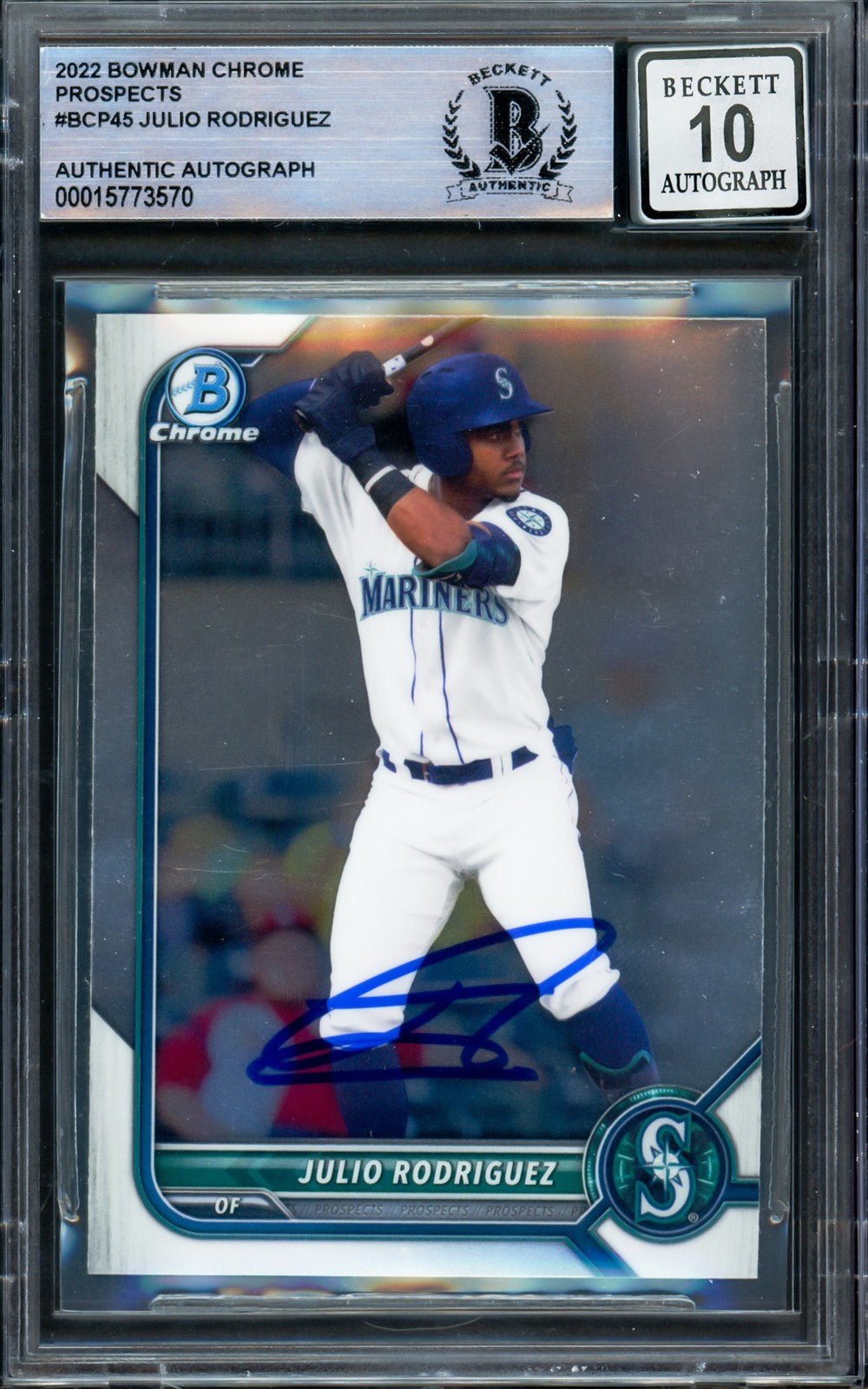 Julio Rodriguez Signed 2022 Bowman Chrome RC BCP45 Mariners Auto 10 Beckett