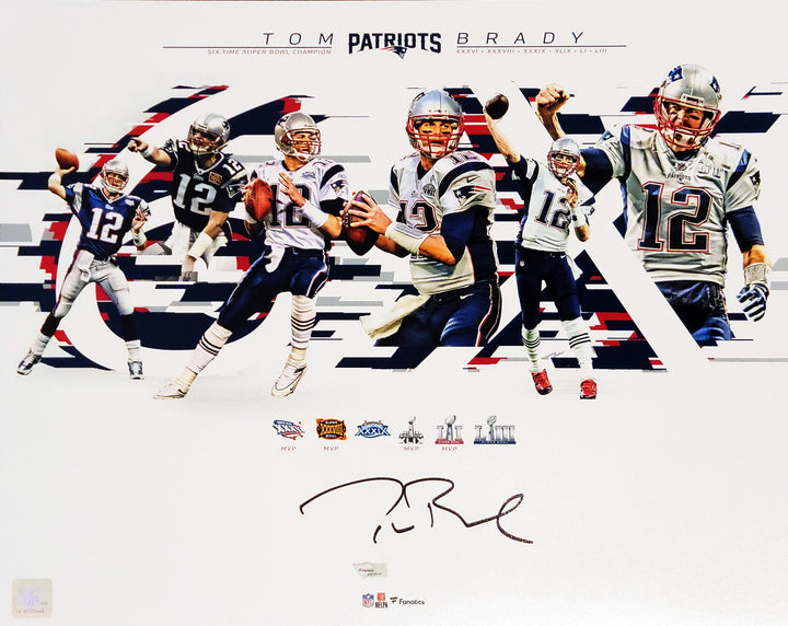 Tom Brady Signed Framed 16x20 Photo Patriots Super Bowl Collage Fanatics Holo