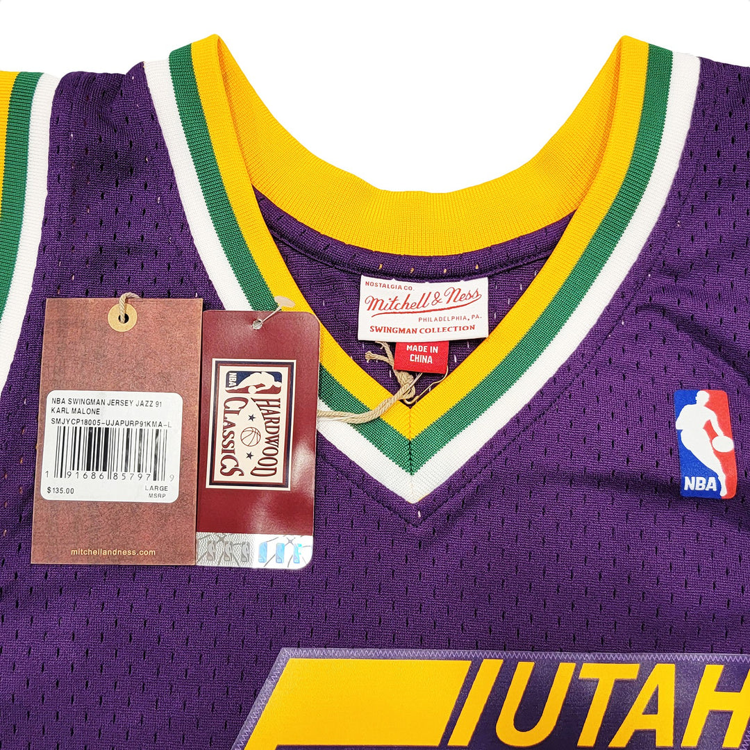Jazz Karl Malone Auto Purple Authentic Mitchell & Ness Jersey Size L Beckett Wit
