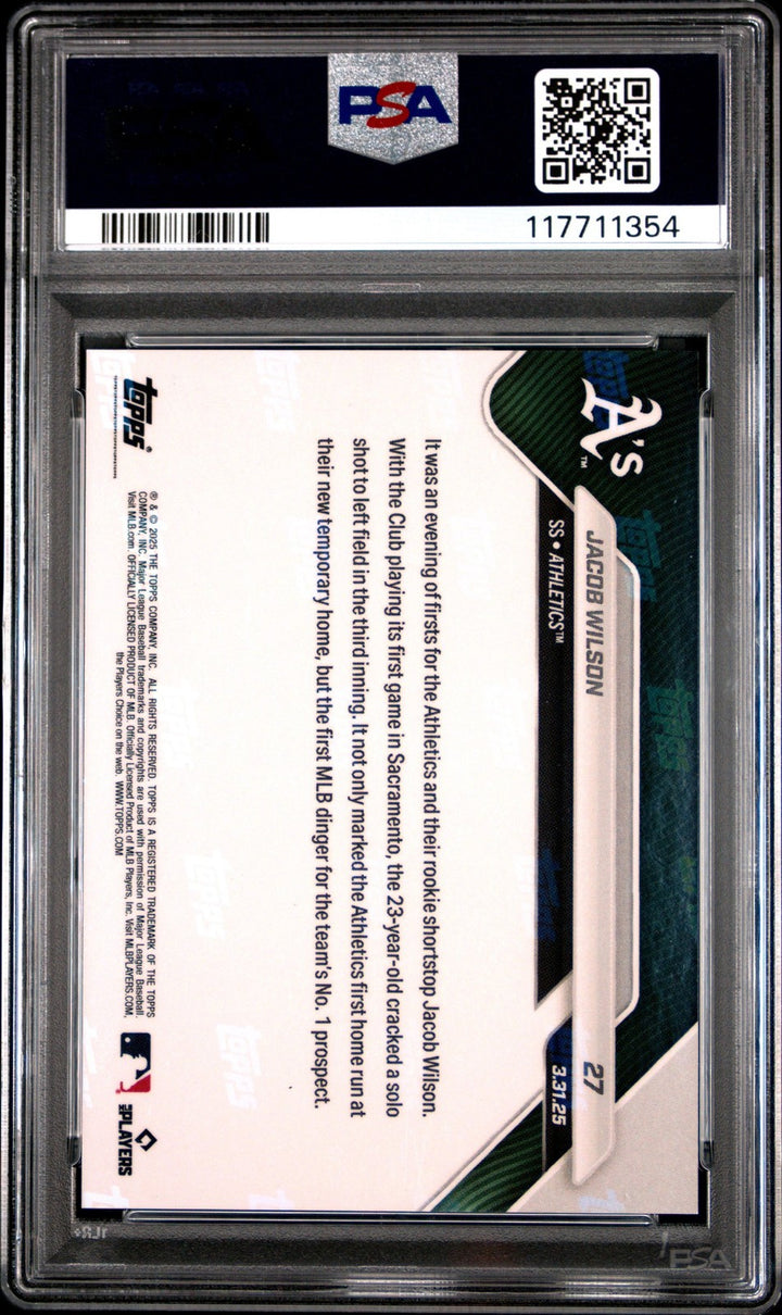 Graded 2025 Topps Now Jacob Wilson #27 Rookie RC Card PSA 10 Gem Mint