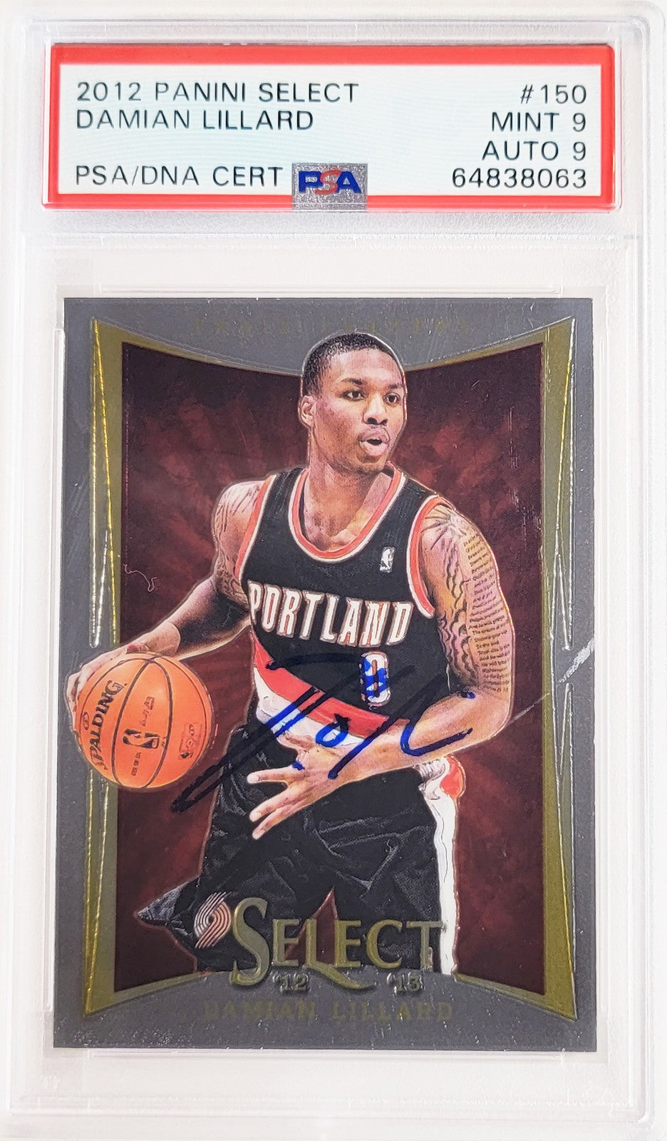 Damian Lillard Signed 2012-13 Panini Select RC 150 PSA 9 Sig 9 On Card PSA/DNA