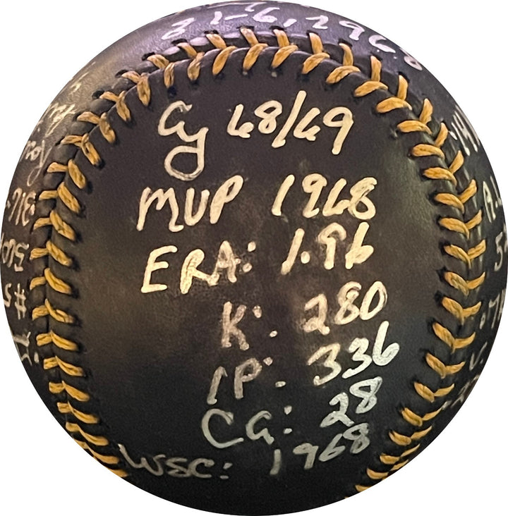 Denny Mclain signed OML Black Baseball 1968 31-6/WS/MVP/Cy/AS/Mickey Mantle-JSA