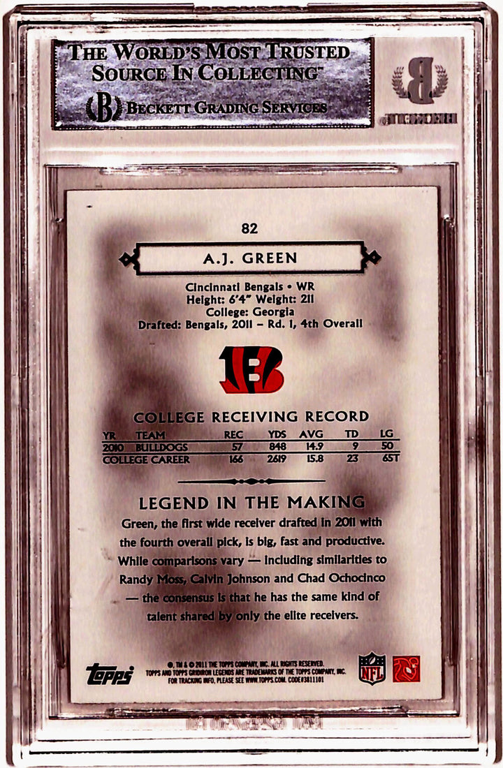 AJ Green Autographed 2011 Topps Legends #82 Rookie Card Beckett Slab 40753