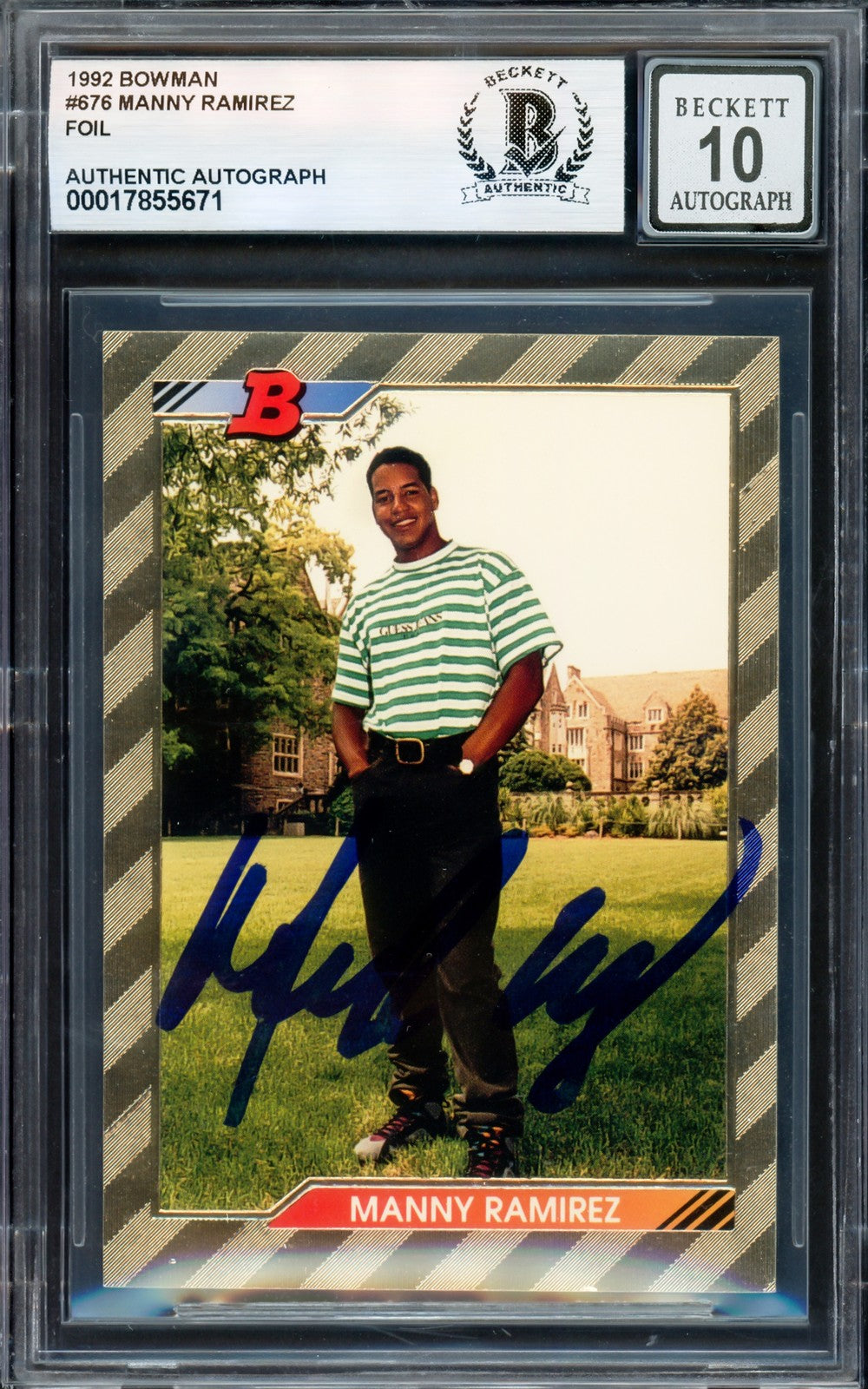 Manny Ramirez Auto 1992 Bowman Gold Foil RC 676 Cleveland Indians Sig 10 Beckett