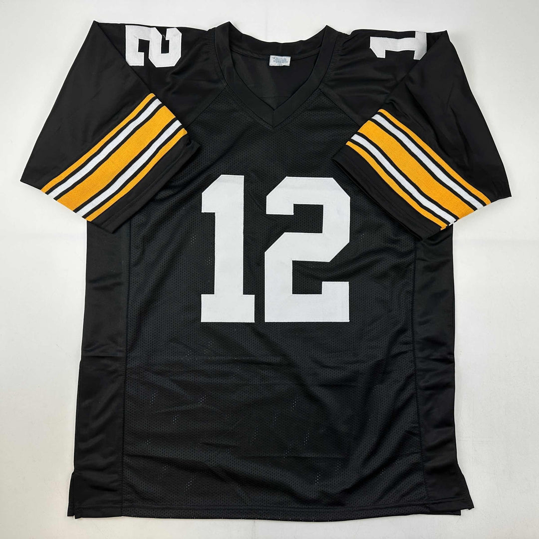 Facsimile Autographed Terry Bradshaw Pittsburgh Black Reprint Jersey Men's XL