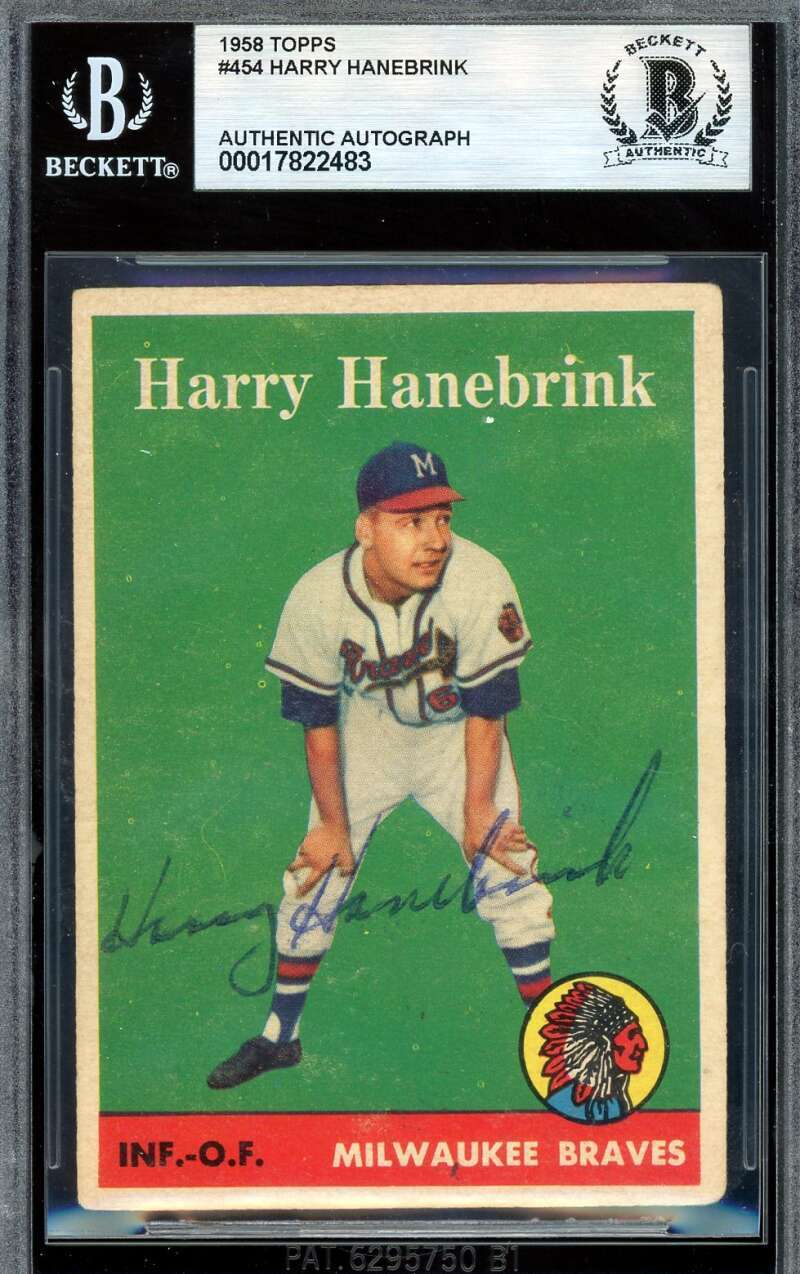 Harry Hanebrink Beckett BAS Signed 1958 Topps Autograph
