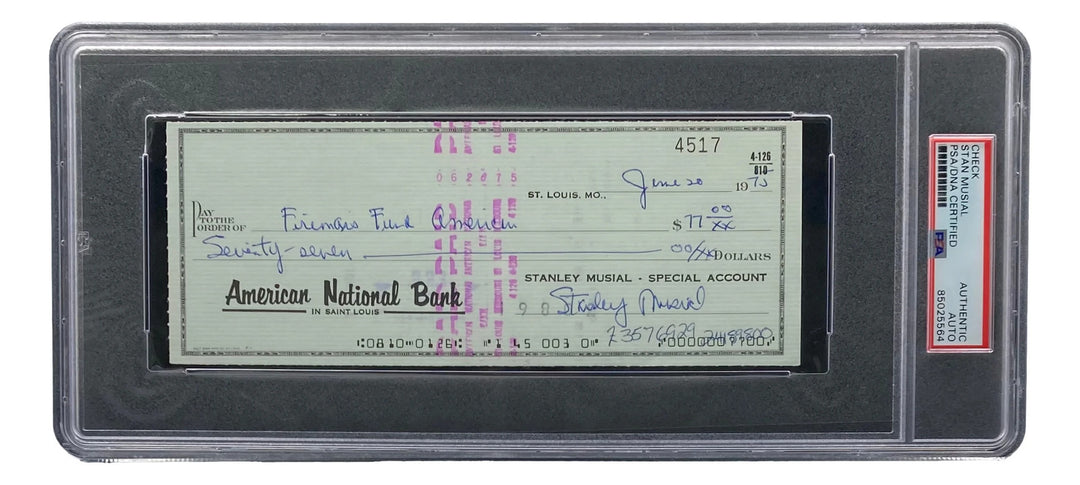 Stan Musial St. Louis Cardinals Signed  Bank Check PSA/DNA 85025564