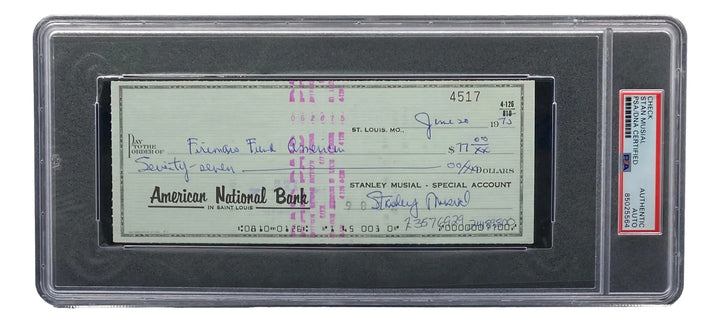 Stan Musial St. Louis Cardinals Signed  Bank Check PSA/DNA 85025564