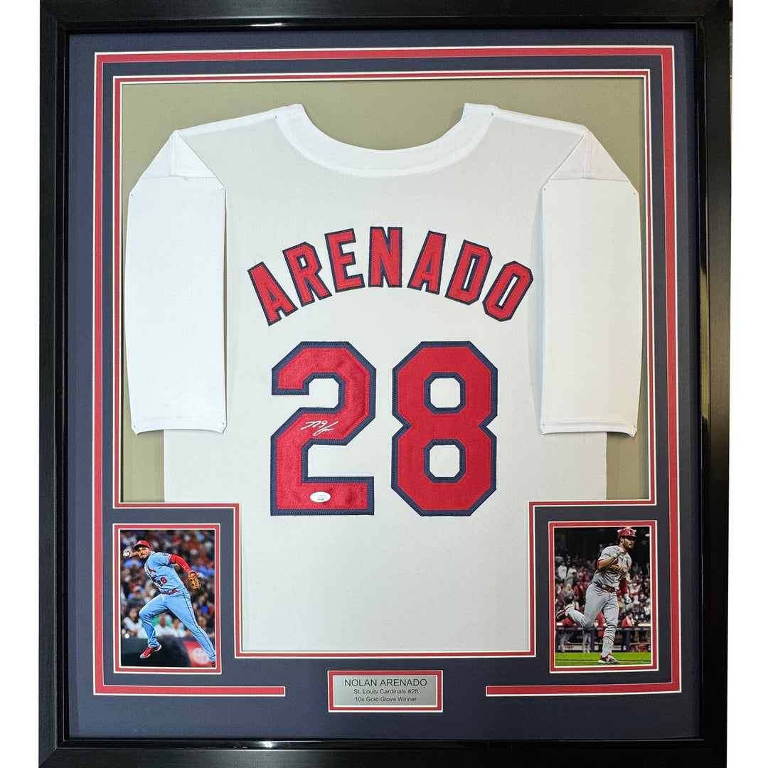 Framed Signed Nolan Arenado 35x39 St. Louis White Jersey JSA COA