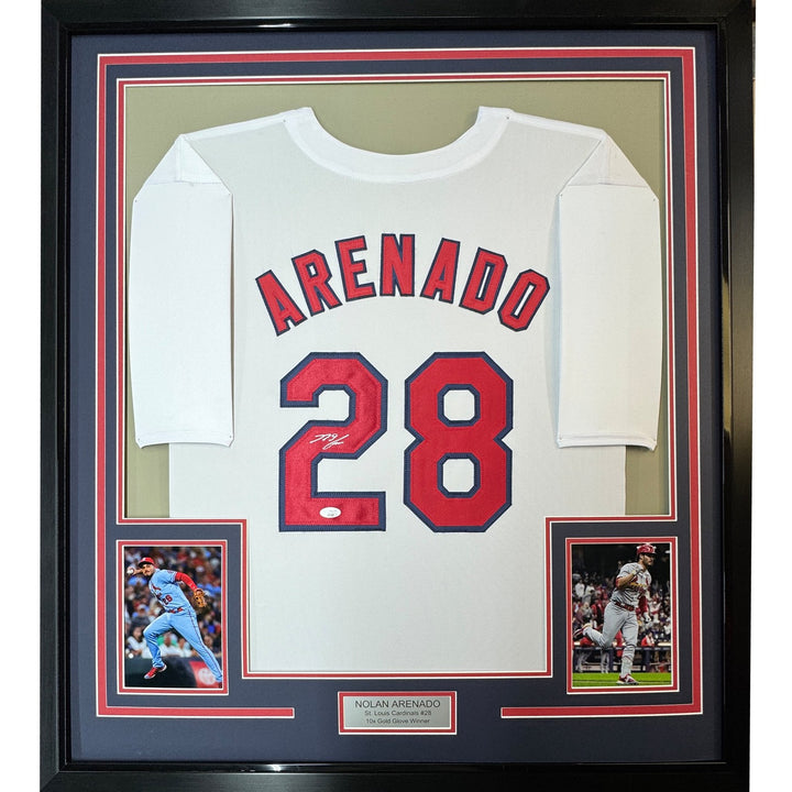Framed Signed Nolan Arenado 35x39 St. Louis White Jersey JSA COA