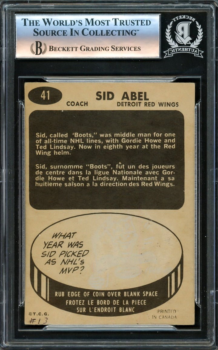 Sid Abel Signed 1965 Topps Card #41 Detroit Red Wings Beckett BAS #16339925