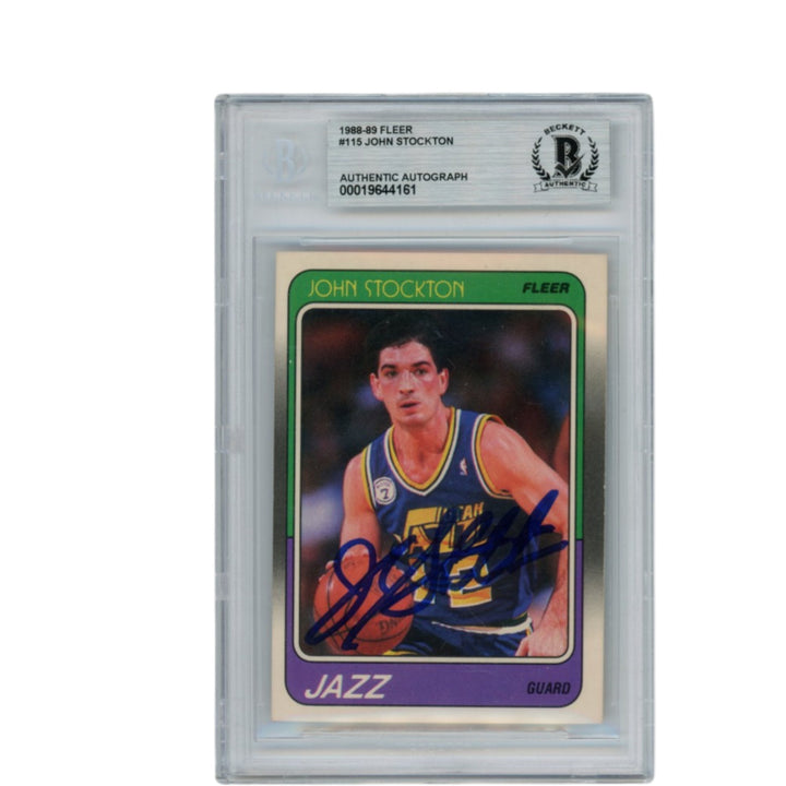 John Stockton Autographed 1988 Fleer #115 Slabbed Trading Card Beckett 53114