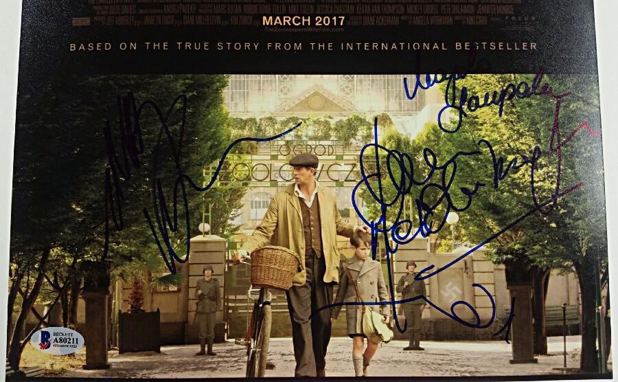 THE ZOOKEEPER'S WIFE Cast x7 Signed 11x17 Photo Chastain Workman BECKETT BAS COA