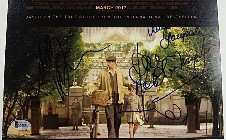 THE ZOOKEEPER'S WIFE Cast x7 Signed 11x17 Photo Chastain Workman BECKETT BAS COA