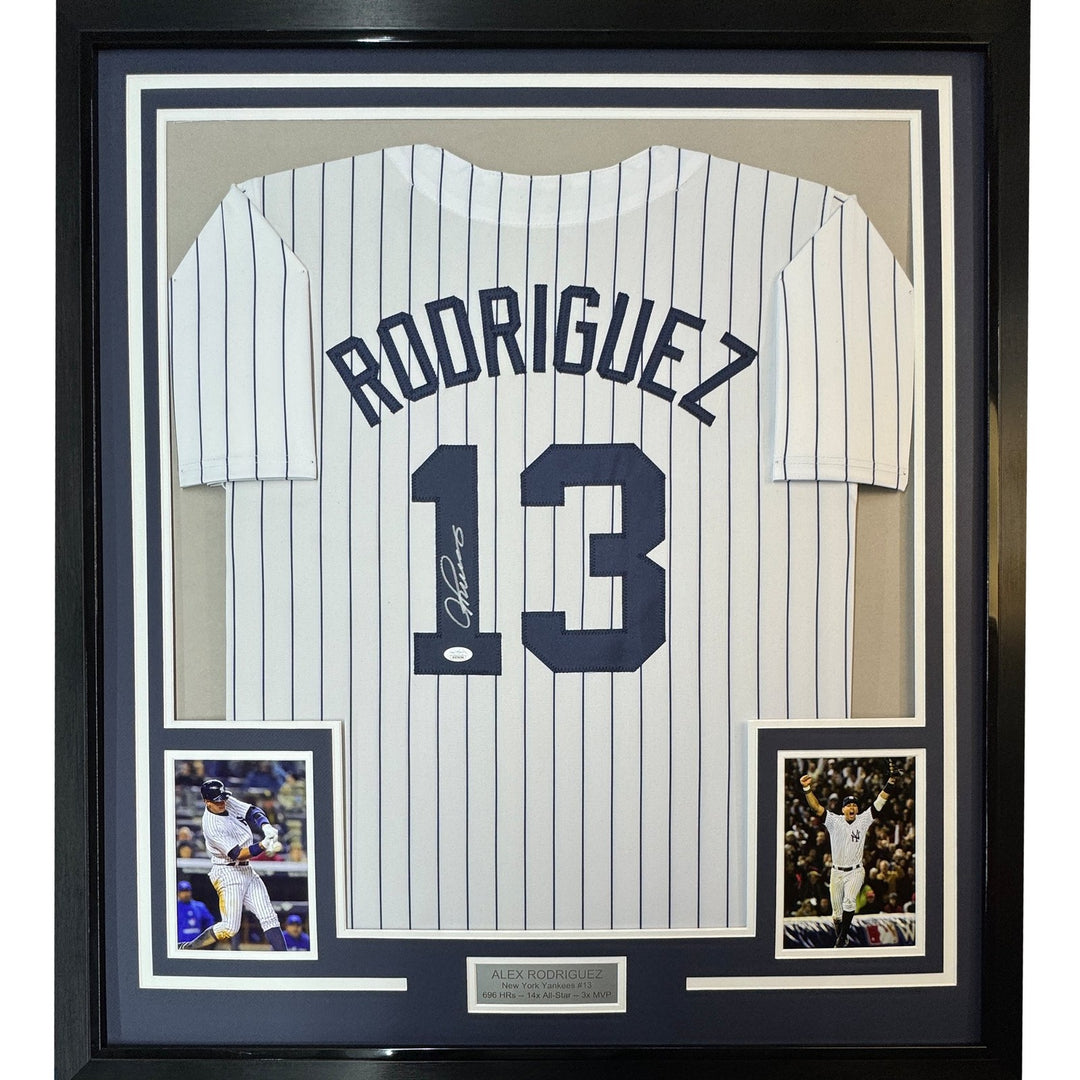 Framed Signed Alex Rodriguez 35x39 New York Pinstripe Jersey JSA COA