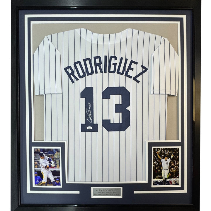Framed Signed Alex Rodriguez 35x39 New York Pinstripe Jersey JSA COA