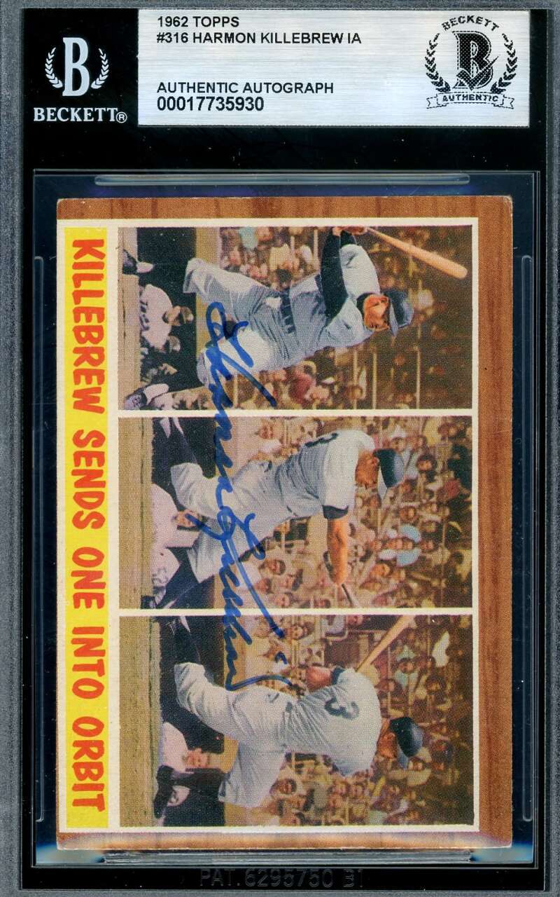 Harmon Killebrew Beckett BAS Autograph 1962 Topps In Action Signed
