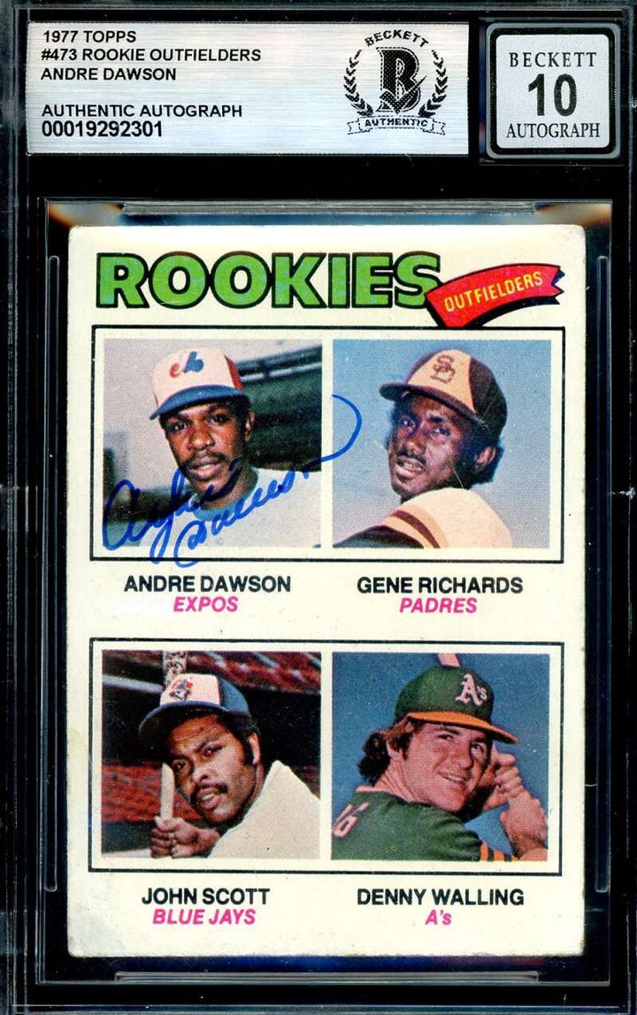 Andre Dawson Gem Mint 10 Beckett BAS Signed 1977 Topps Rookie Autograph