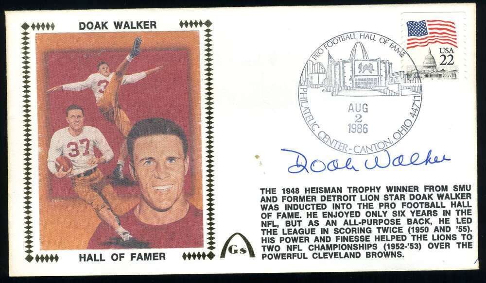 Doak Walker PSA DNA Signed Coa FDC First Day Cover Cache 1986 Autographed
