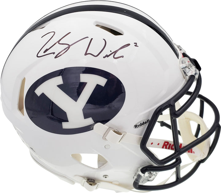 Zach Wilson Signed BYU Cougars White Full Size Authentic Speed Helmet Beckett QR