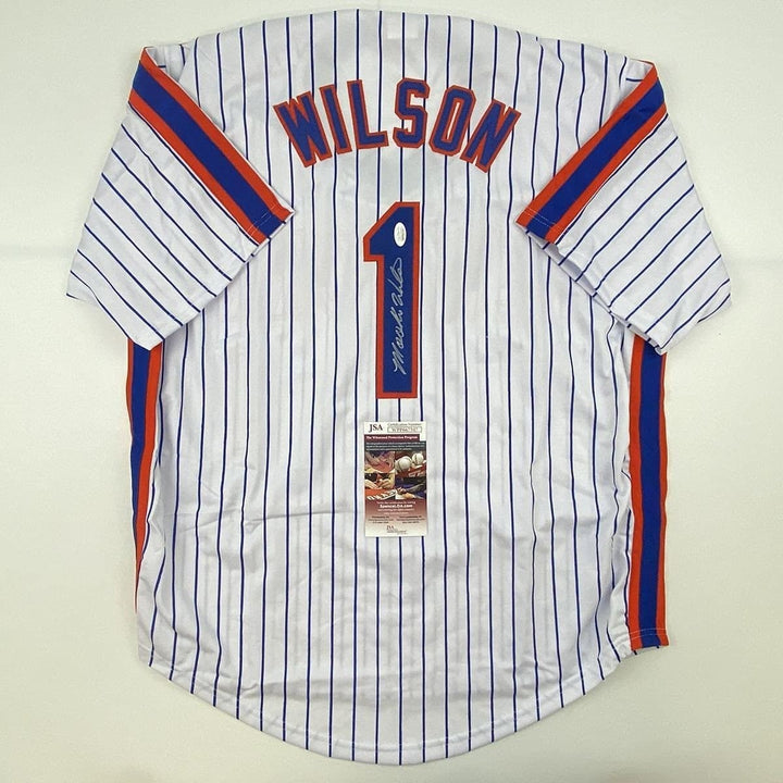 Autographed/Signed MOOKIE WILSON New York Pinstripe Jersey JSA COA Auto