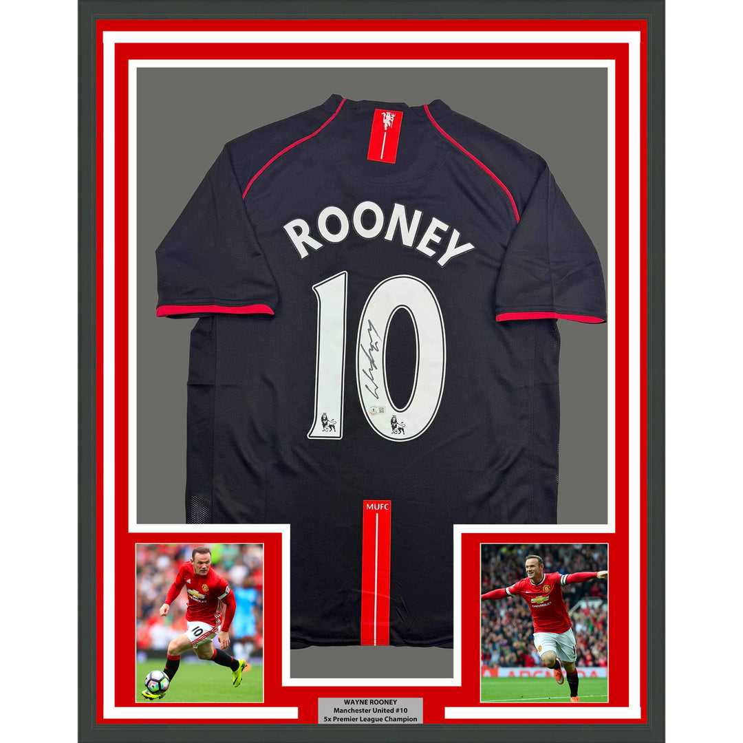 Framed Autographed/Signed Wayne Rooney 35x39 Manchester U Black Jersey BAS COA