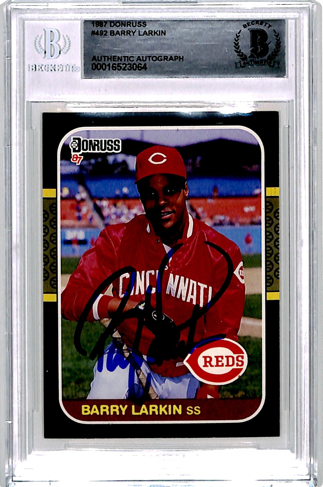Barry Larkin Signed 1987 Donruss #492 Slab Trading Card Beckett 44497