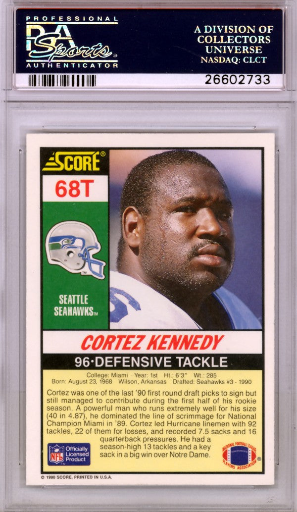 Cortez Kennedy Autographed Signed 1990 Score RC 68T Seattle Seahawks PSA/DNA