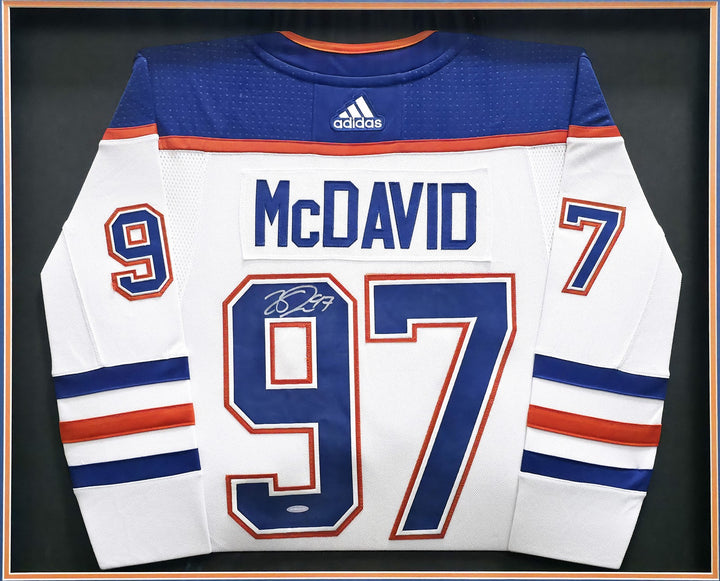 Edmonton Oilers Connor McDavid Signed Framed White Auth Adidas Jersey UDA Holo