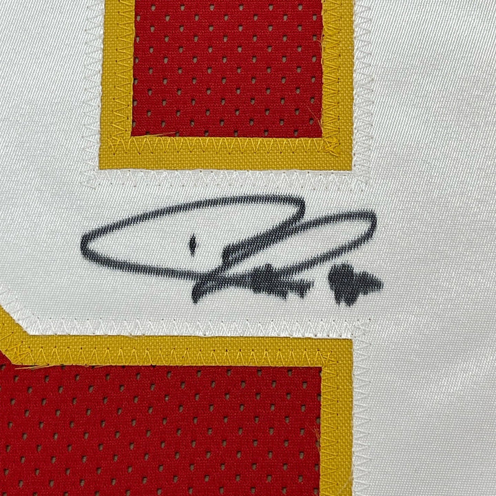 Framed Autographed/Signed Chris Jones 35x39 Kansas City Red Jersey JSA COA